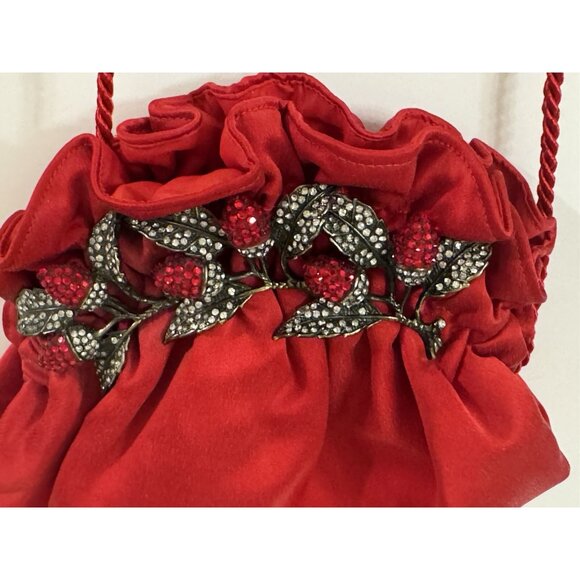 Vintage LETTY Red Evening Purse with Rhinestone Floral Embellishment NWT - Picture 6 of 12